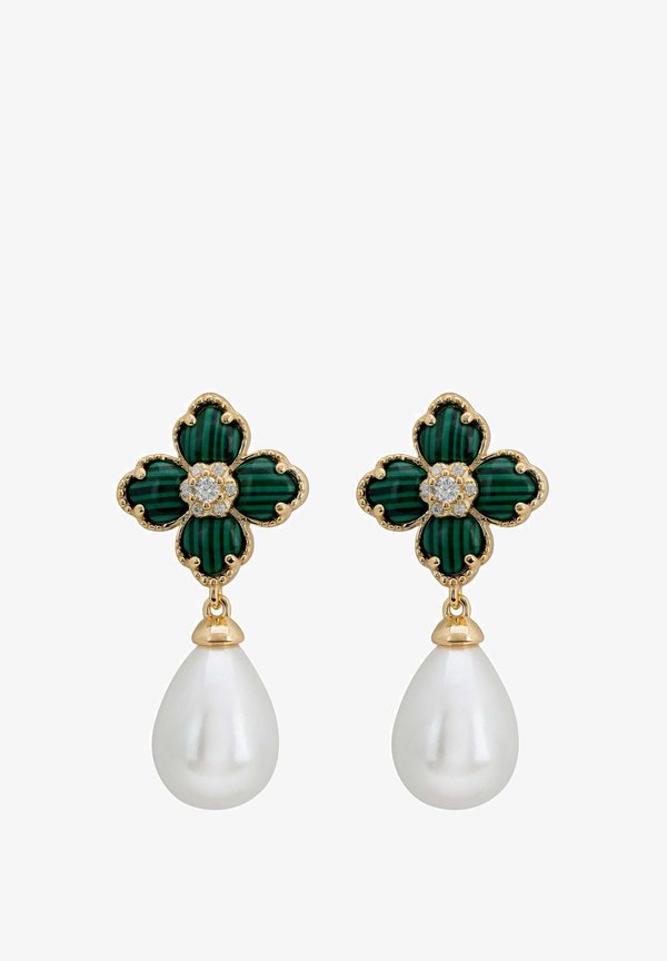 FLOWER CLOVER PEARL DROP MALACHITE - Earrings4