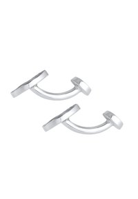 Gemelli in argento con design curvato, caratterizzati da una superficie liscia e estremità rotonde. Leggeri e adatti per abbigliamento formale.