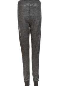 Kolgrå joggerbyxor med avsmalnande ben, elastisk midja och ribbade muddar. Tillverkade av ett mjukt, texturerat tyg med en melerad finish.