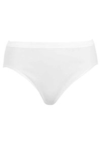 Weiße Baumwolle-Bikiniunterwäsche mit glattem Finish, elastischem Bund und minimalen Nahtdetails. Klassischer Schnitt für den Alltag.