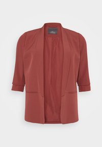 Rostfärgad kavaj i lätt material, öppen framtill, trekvartslånga ärmar och två sidofickor. Slät textur utan synliga mönster.