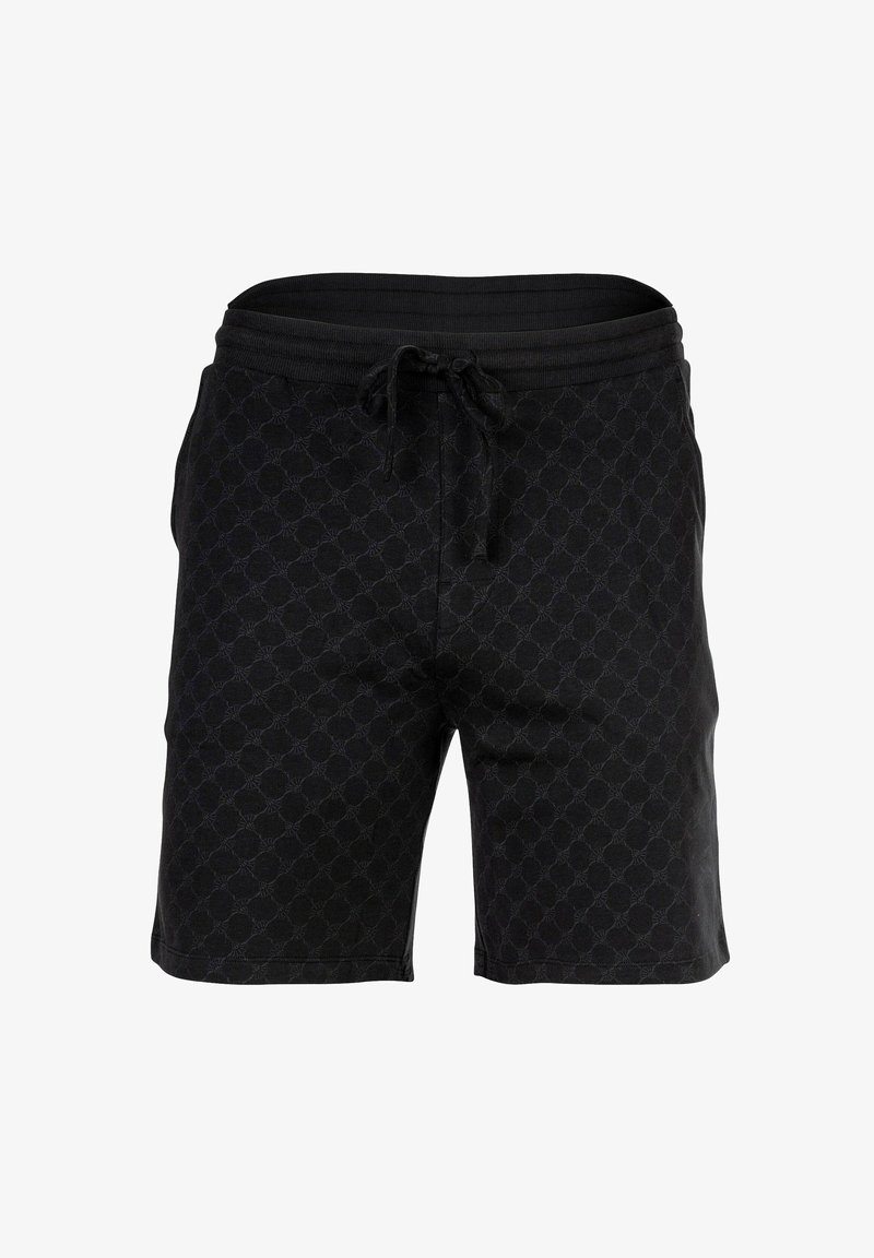 Schwarze lässige Shorts mit subtilmuster in Form von Rauten, elastischem Bund und vorderem Kordelzug.