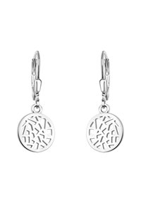 Silverörhängen med cirkulära hängen som har ett öppet geometriskt mönster. Den vadderade designen säkerställer en trygg bärning.