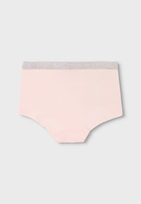 Mutandine in cotone rosa chiaro con una vita testurizzata color argento, caratterizzate da una superficie liscia, design a vita bassa e aperture dei gambali arrotondate.