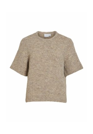 VILA, KNITTED TOP VIMARLEY SHORT SLEEVED - T-shirt basique - natural melange