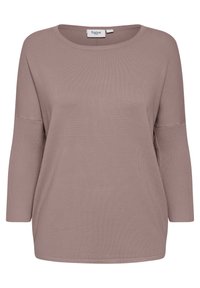 Haut en tricot mauve à manches longues avec manches côtelées, col rond et coupe ample.