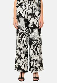LolaLiza WIDE WITH TROPICAL PRINT - Pantaloni - black