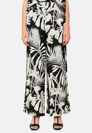 LolaLiza WIDE WITH TROPICAL PRINT - Pantaloni - black