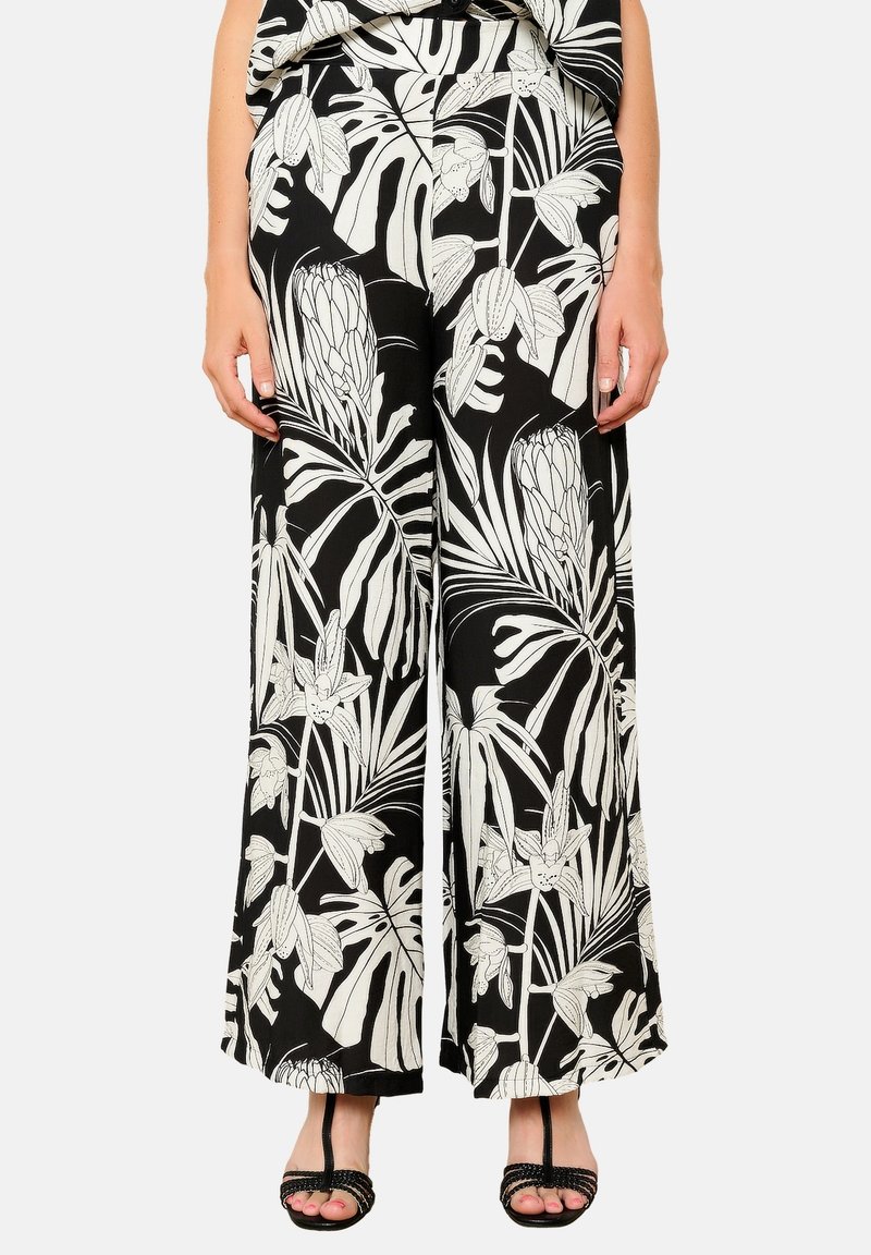 LolaLiza WIDE WITH TROPICAL PRINT - Pantaloni - black