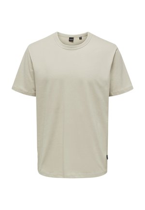 Light beige short-sleeve t-shirt made of soft cotton, featuring a crew neck, relaxed fit, and minimalistic design without visible patterns.