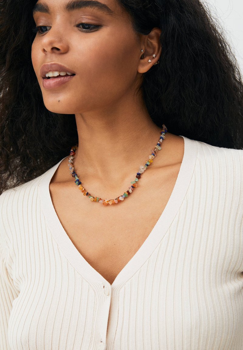 PULL&BEAR 2PACK OF STONE CHAIN Necklace goldcoloured/goldcoloured