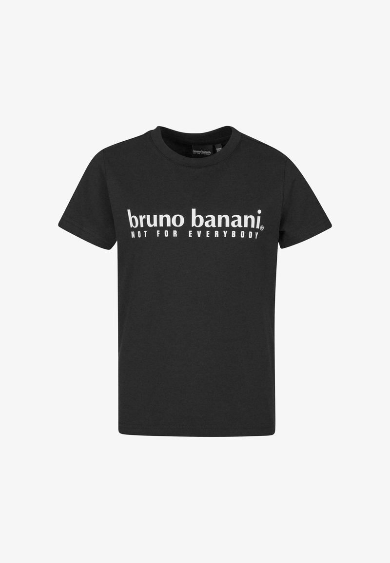 Melna kokvilnas t-krekls ar baltu tekstu, kas lasāms "bruno banani NAV VISIEM" biezā sans-serif fontā. Īsas piedurknes, klasiskā piegriezuma.
