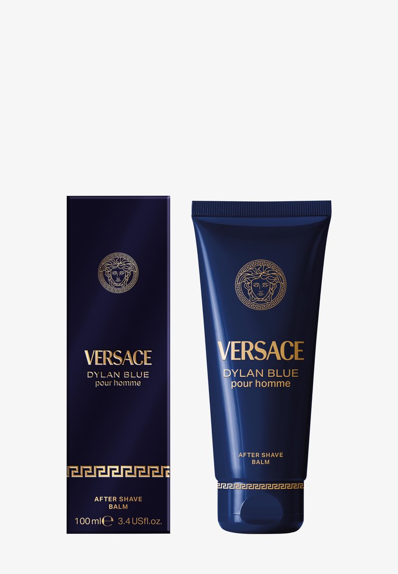 Nach Rasierbalsam in Marineblau mit goldfarbenem Text und griechischem Schlüsselmuster. Begleitet von einer passenden Schachtel mit einer Medusa-Logo. Größe 100 ml.
