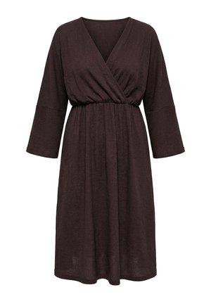 Ulla Popken, TEXTURED WRAP-LOOK LONG SLEEVE DRESS - Freizeitkleid - mahogany