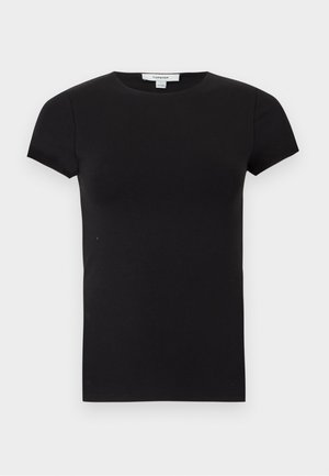 Μαύρο στενό κοντομάνικο μπλουζάκι με στρογγυλή λαιμόκοψη και μικρή λευκή ετικέτα Topshop στο λαιμό.