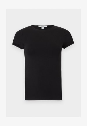 Μαύρο στενό κοντομάνικο μπλουζάκι με στρογγυλή λαιμόκοψη και μικρή λευκή ετικέτα Topshop στο λαιμό.