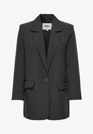 Czarny blezer na jeden guzik z klapami wciętymi, dwie kieszenie z patkami, jedna kieszeń na piersi, długie rękawy oraz metka marki "ONLY" wewnątrz kołnierza.
