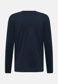 Navy long-sleeve t-shirt made of soft cotton with a crew neck, featuring a simple design and no visible logos or patterns.