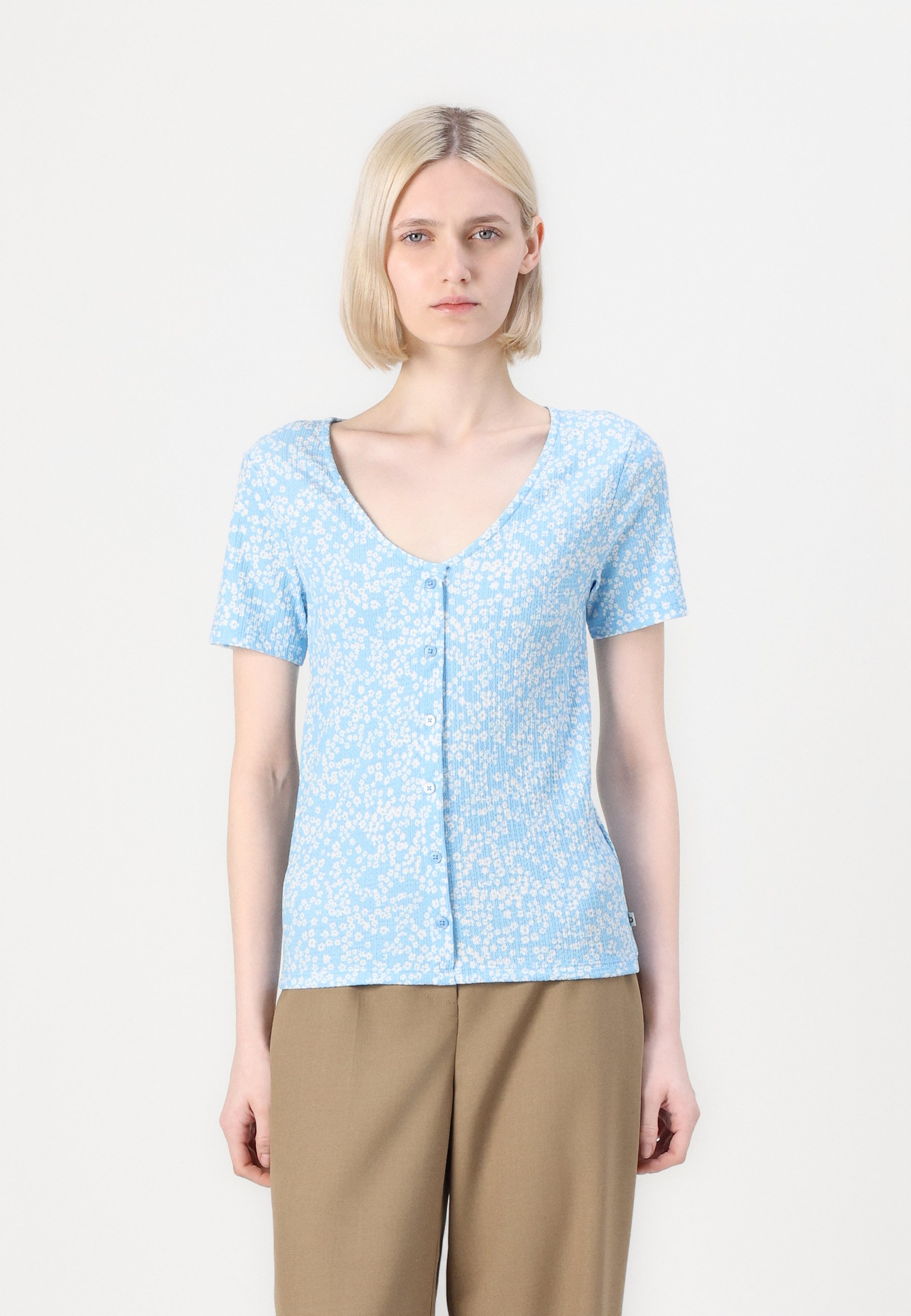 売れ筋商品|||トム テイラー デニム シャツ レディース トップス PRINTED BUTTON - Button-down blouse - light blue TOM TAILOR DENIM PRINTED BUTTON - Button-down blouse - light