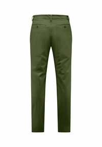 Olijfgroene broek van katoenmix, met een rechte pijpdesign, twee achterzakken met knoopsluiting, en een gladde structuur.