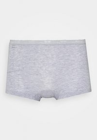 Gray cotton trunk, featuring a soft texture, snug fit, and a plain design. Includes an elastic waistband with a subtle trim detail.