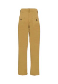 Pantaloni khaki con design a gamba dritta, due tasche posteriori con bottoni neri e una vita standard. Tessuto dalla trama liscia.