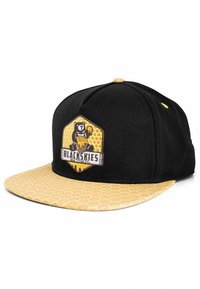 Cappello nero con visiera a motivo di favo giallo. Presenta una patch con un logo di orso sulla parte anteriore con la scritta "BLACKSKIES". Realizzato in tessuto.