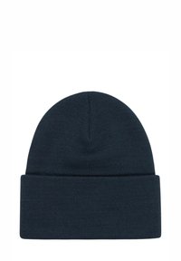 Berretto lavorato a maglia di un blu navy scuro, con un risvolto, parte superiore senza cuciture e una texture morbida ideale per calore e comfort.