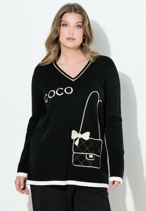 PULLOVER KOMFORT FIT COCO- UND TASCHEN-STICKEREI - Strickpullover - black