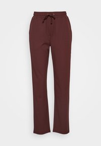Burgundy sweatpants med elastisk midja och justerbar dragsko. Mjuk textur, rak ben-design, med två sidofickor.