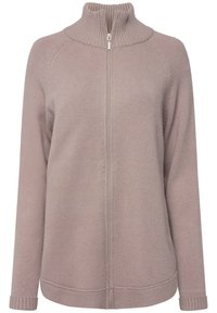 Felpa con zip di un morbido e leggero colore malva. Presenta un colletto e polsini a costine, spalle senza cuciture e un motivo a maglia testurizzato in tutto il capo.