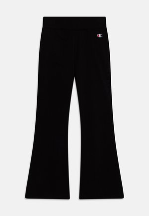 Pantaloni a zampa nera realizzati in tessuto morbido, dotati di vita elastica e di un piccolo logo sulla parte frontale sinistra.
