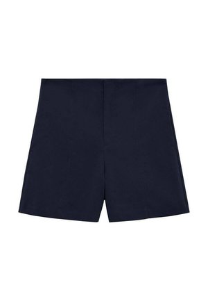 Pantaloni corti blu navy con un design sartoriale, davanti piatto e cuciture laterali. Realizzati in tessuto liscio, con una finitura pulita.