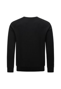 Sudadera negra con un acabado texturizado, cuello redondo y mangas largas. Presenta puños y dobladillo acanalados para un ajuste ceñido.