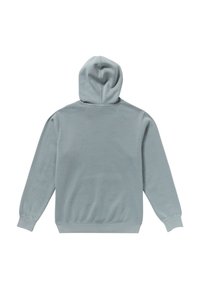 Helles blaues Hoodie mit Kängurutasche, gerippten Bündchen und Bund. Das Material wirkt weich mit einer glatten, einfarbigen Textur.