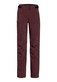 Bordeaux softshell broek met een getailleerde pasvorm. Heeft twee ritszakken, een knoopsluiting en een verstelbare tailleband voor extra comfort.