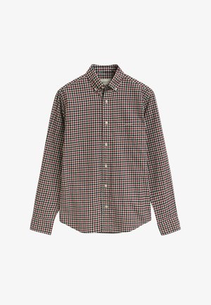 Karoshemd in rot, grün und weißen Farbtönen, mit langen Ärmeln, knöpfbarem Design, Brusttasche und weichem Baumwollmaterial.