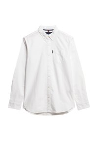 Witte lange mouw knoopshirt van katoen, met een puntige kraag, een borstzak en een afgeronde zoom met zijslits.