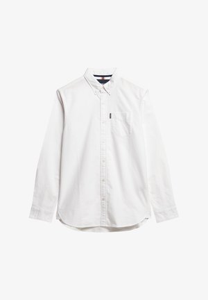 Witte lange mouw knoopshirt van katoen, met een puntige kraag, een borstzak en een afgeronde zoom met zijslits.