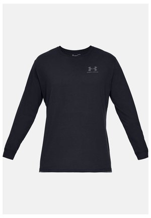 Zwart Under Armour shirt met lange mouwen, ronde hals en logo op de linker borst.
