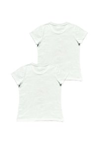 Camisetas blancas de manga corta exhibidas de espaldas. Tejido suave con una textura lisa y escote redondeado. Diseño simple sin dibujos.