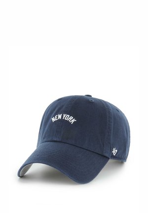 Navy cotton baseball cap with a curved brim, featuring "NEW YORK" in white embroidery on the front and a small logo on the side.