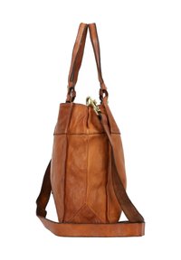 Braune Lederhandtasche mit zwei kurzen Griffen und einem verstellbaren langen Trageriemen. Sie verfügt über ein strukturiertes Design und eine glatte Textur mit dezenten Nähten.