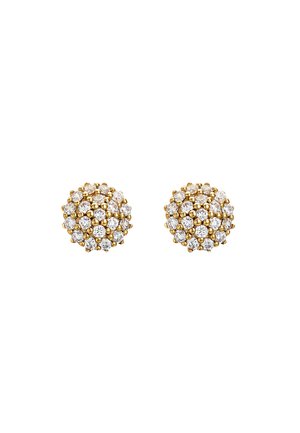 Boucles d'oreilles en or avec un design en cluster orné de plusieurs petits cristaux transparents, créant un effet texturé et étincelant.