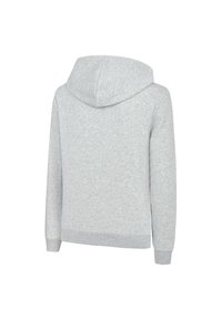 Felpa grigia con cappuccio, realizzata in morbido cotone misto, con maniche lunghe, tasca a marsupio, polsini e orlo a coste e una superficie liscia.
