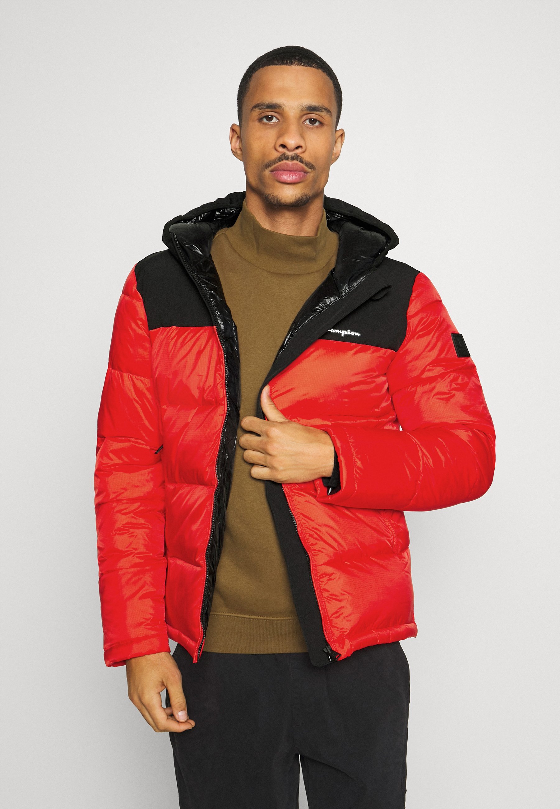 black and red champion jacket