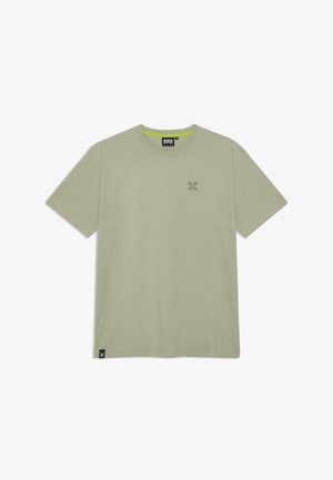 Lichtgroen katoenen T-shirt, korte mouwen, ronde hals, met een klein logo op de borst en een contrasterende binnenhalsrand.