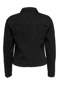 Veste en denim noir au design classique, dotée d'une fermeture à boutons, d'un col et de deux coutures verticales à l'arrière pour un ajustement parfait.