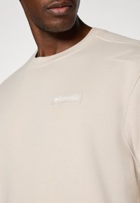 Sweatshirt bege feito de um tecido misto de algodão com gola redonda. Apresenta um pequeno patch branco da Columbia no peito.