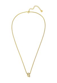 Zlatý náhrdelník s jemným reťazcom a malým okrúhlym príveskom so slučkovým dizajnom. Nastaviteľné zapínanie s predlžovačom reťazca.
